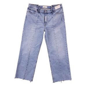 NWT Abercrombie Fitch The 90s Relaxed Jean 33/16S High Rise Stretch Raw Hem Crop
